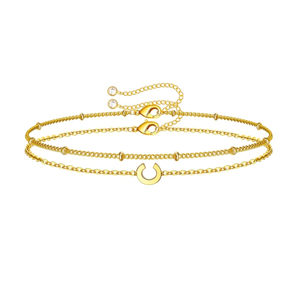14k Gold Initial Bracelet Set Letter “C”